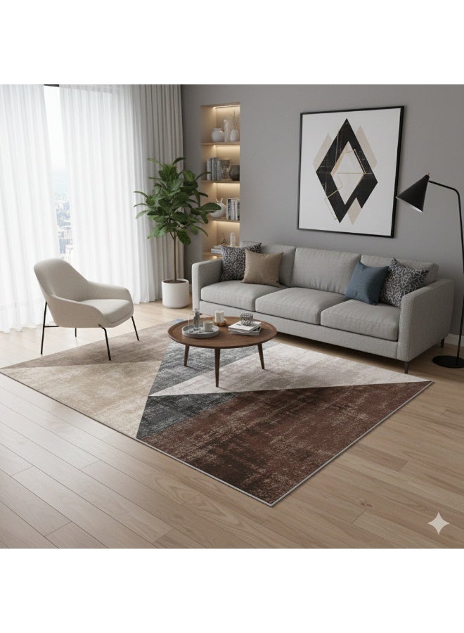 سجاد مودرن بديل سجاد  بتصميم هندسي تجريدي ثلاثي الأبعاد - مقاس 160×230 سم - ظهر حبيبات مانع للانزلاق - متعدد الألوان (بيج، رمادي، بني) - Image 4